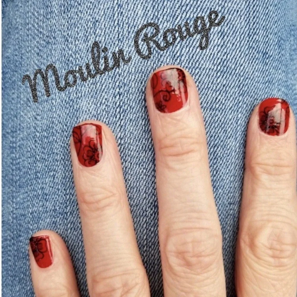 *Retired, HTF* Color Street: Moulin Rouge | Red Lace Floral Elegant Black Fall - Picture 5 of 9